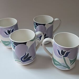 Kate Spade Nolita Blue Floral Mugs Set of 4 - 13 oz. Cottagecore Farmhouse Retro